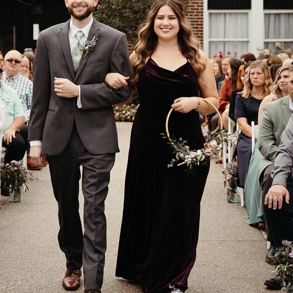 Plum/eggplant velvet stretch bridesmaid dress - Picture 2 of 7
